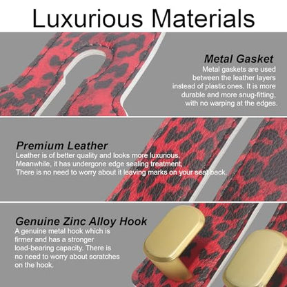 Purse and Bag Hook for Car, Zinc Alloy Seat Headrest Hooks, Upgraded Leather Car Seat Back Purses Hanger and Bags Holder (Red Leopard) - color: Red Leopard