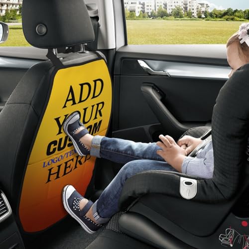 Custom Anti-kick Storage Mat for Car Seats 2 Pack with Text Logo Photo Personalized Mats Seat Back Protector with Storage Pockets Suitable for Most Car Seats