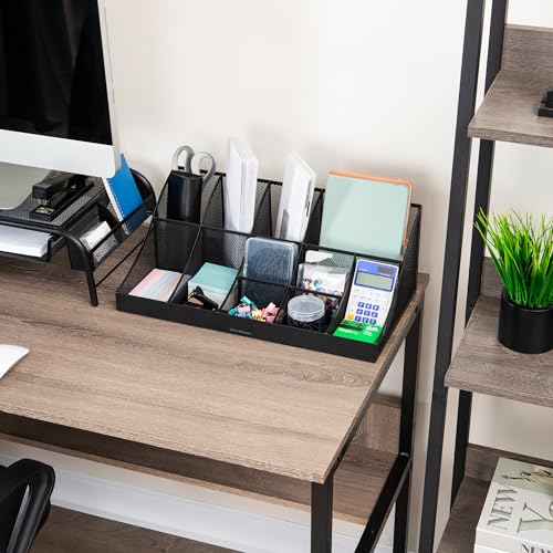 Mind Reader Countertop Organizer, 2 Tier Mesh Storage Caddy with 11 Compartments for Office Supplies, Breakroom Essentials, and Snacks - color: Black Metal