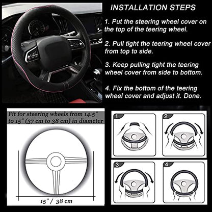 Rueesh Microfiber Leather Steering Wheel Cover Anti-Slip Matte Finish Auto Car Wheel Cover Universal 15 Inch Wheel Cover for Car Embossing Pattern (Pink Line) - color: Pink Line