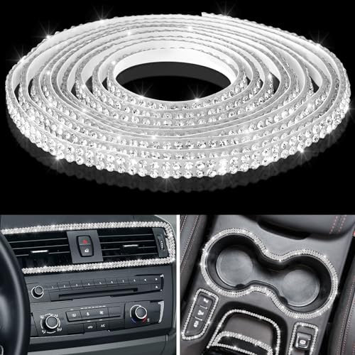 Kingdder 16.4 ft Bling Car Trim Self Adhesive Bling Car Accessories for Women Rhinestone Strip Glitter Diamond Sticker DIY Line Molding Dashboard Decal Shiny Auto Stuff for Interior Exterior Decor - color: White, size: 16.4 ft