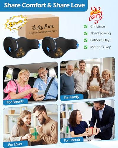Lofty Aim Car Neck Pillow: 2 Pack Ergonomic Memory Foam Headrest Pillow for Driving, Adjustable Neck Support Cushion for Pain Relief, Head Rest Pillows for Car Seat, Truck - Black