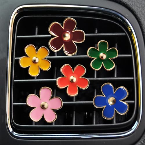 Air Vent Clips - 6 Pcs Daisy Flower Car Decoration for Air Vent & Conditioning - Handmade Car Interior Accessories Decor - Cute Charm & Gifts for Women - color: Yellow,Pink,Fire brick,Orange,Green,Deep blue