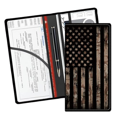 Leather Car Registration and Insurance Card Holder, Cute Car Accessories Vehicle Glove Box Car Organizer for Documents, Cards, License Retro American Flag - color: Retro American Flag