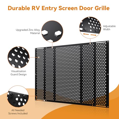 RV Screen Door Protector Adjusts from 21.5"- 35", RV Entry Screen Door Grille Adjustable Screen Defender for RV Door Camper Screen Door Protector for Dogs Kids