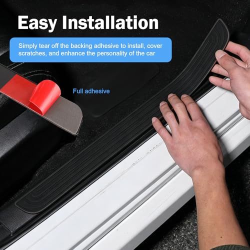 4PCS Car Door Sill Protector, PVC Anti-scratch Anti-slip Door Edge Protector, Self-adhesive Carbon Fiber Texture Exterior Accessories, for Most Cars (Black)