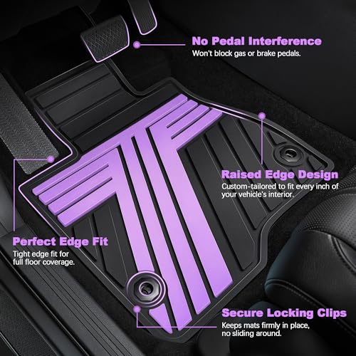 All Weather Floor Mats Custom Fit for Toyota RAV4 2019-2025 Waterproof Heavy Duty Anti-Slip Car Mats, 1st & 2nd Row Black & Purple - color: Black & Purple
