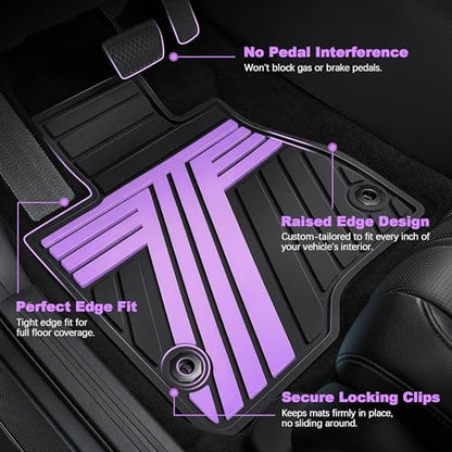 All Weather Floor Mats Custom Fit for Toyota RAV4 2019-2025 Waterproof Heavy Duty Anti-Slip Car Mats, 1st & 2nd Row Black & Purple - color: Black & Purple
