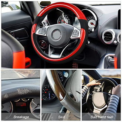 Universal Steering Wheel Cover - Microfiber Leather, 15 Inch, Anti-Slip, Breathable, Odorless Car Steering Wheel Protector, SUV Accessories (Bright Black/Red) - color: Bright Black/Red