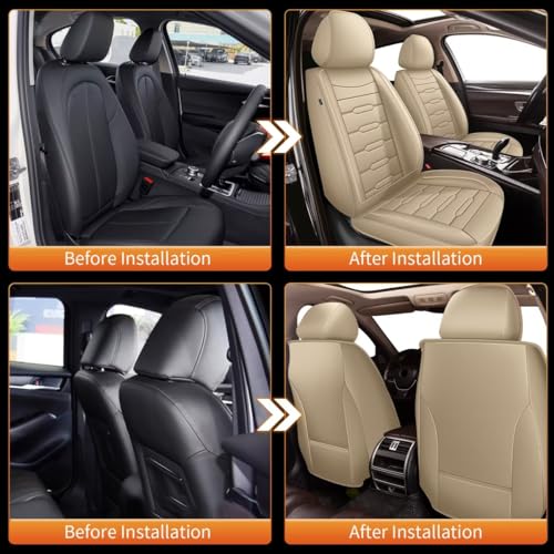 2 Front Seat Cover Custom Fit for Cadillac XT5 2017 2018 2019 2020 2021 2022 2023 2024 2025 2026 Faux Leather Car Seat Covers Compatible Airbag XT5 Seat Protector Vehicle Cushion Covers Beige
