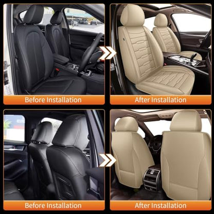 2 Front Seat Cover Custom Fit for Cadillac XT5 2017 2018 2019 2020 2021 2022 2023 2024 2025 2026 Faux Leather Car Seat Covers Compatible Airbag XT5 Seat Protector Vehicle Cushion Covers Beige