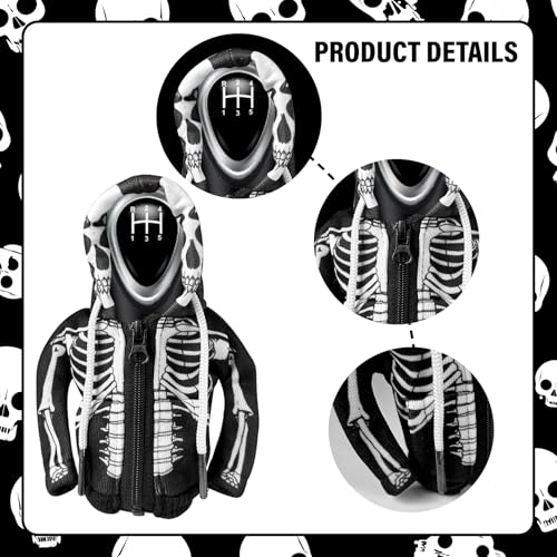 HXOUSE Skull Gear Shift Hoodie - Easy to Put & Remove Shifter Hoodie with Zipper, Soft & Comfortable Fabric Shift Knob Hoodie Fits Most Car Shifters Enhance Your Driving Experience