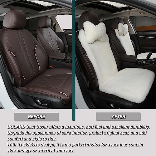 OGLAND Fuzzy Fluffy Fur Sheepskin Car Seat Covers for Universal Auto Seat Cushion Auto Accessories, for 1 Front Seat(3 Pack Front, White) - color: White