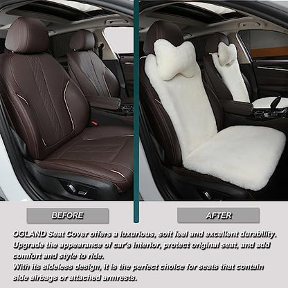 OGLAND Fuzzy Fluffy Fur Sheepskin Car Seat Covers for Universal Auto Seat Cushion Auto Accessories, for 1 Front Seat(3 Pack Front, White) - color: White