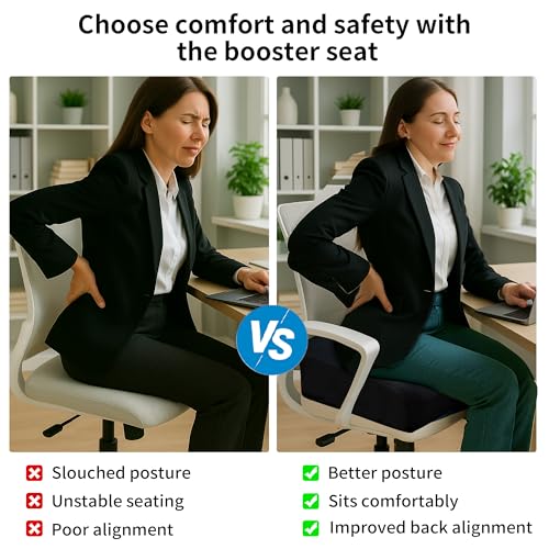 6" Extra Thick Memory Foam Office Chair Cushion – 2-Layer Booster Seat for Back & Tailbone Pain Relief, 18 x 16 x 6in Non-Slip Cushion with Carry Handle for Wheelchair, Car, and Airplane