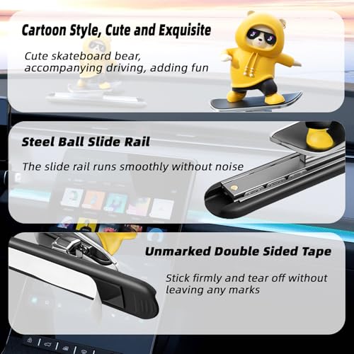 Yellow Skateboard Bear Car Decor Bobblehead Car Dashboard, Car Dashboard Accessories,Funny Cut Gifts for Women Men Boyfriend Girlfriend Car Swinging Ornament - Universal