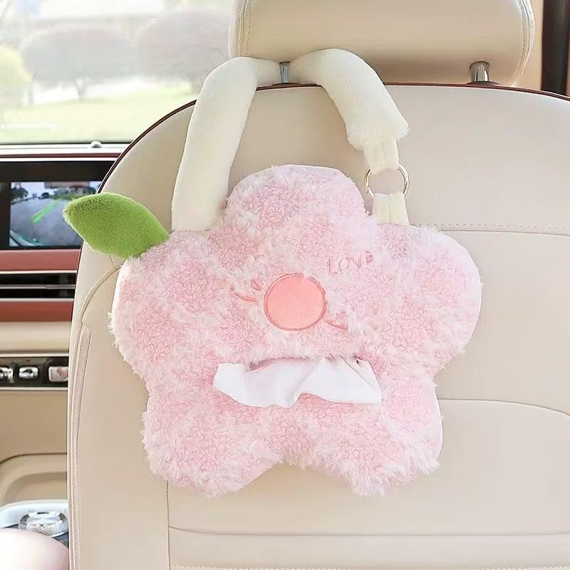 Cute Cartoon Car Tissue Box Holder - Soft Plush Hanging Car Accessories for Women, Universal Auto Seat Back Organizer with Easy Pull-Out Design (Pink) - color: Pink