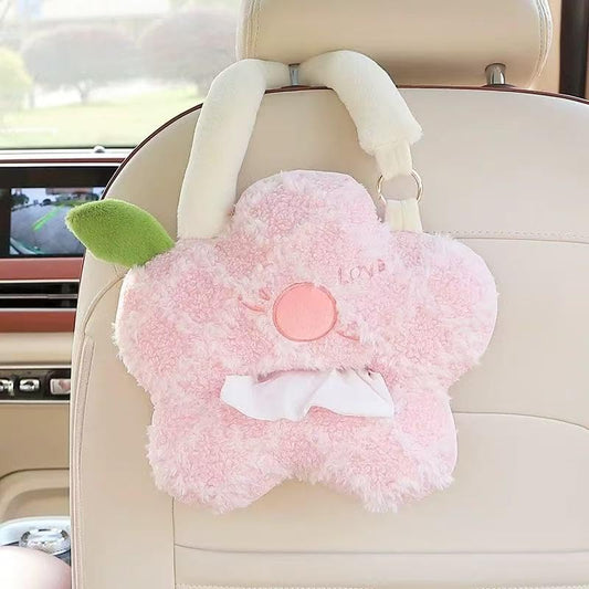 Cute Cartoon Car Tissue Box Holder - Soft Plush Hanging Car Accessories for Women, Universal Auto Seat Back Organizer with Easy Pull-Out Design (Pink) - color: Pink