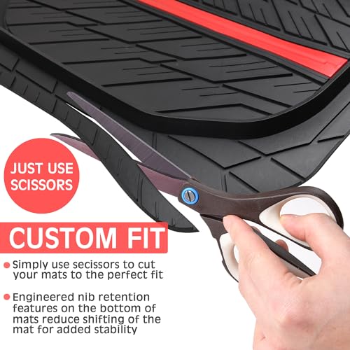 CAR PASS Tire Tread DeepDish Rubber Floor Mats for car Heavy Duty car mats All Weather, Universal XL~M Trim to Fit for Truck SUV Vehicle Automotive, Waterproof car mats 3 Piece (red Black)