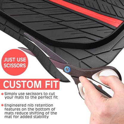 CAR PASS Tire Tread DeepDish Rubber Floor Mats for car Heavy Duty car mats All Weather, Universal XL~M Trim to Fit for Truck SUV Vehicle Automotive, Waterproof car mats 3 Piece (red Black)