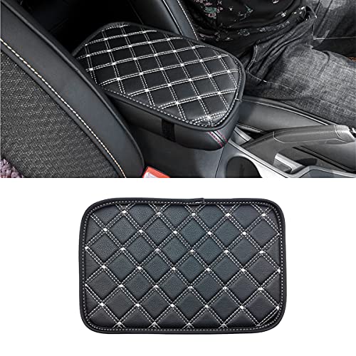 8sanlione Car Leather Center Console Cushion Pad, 11.4"x7.4" Waterproof Armrest Seat Box Cover Fit for Cars, Vehicles, SUVs, Comfort, Car Interior Protection Accessories (Black/White) - color: Black/White