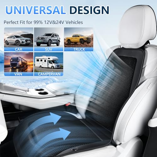 Upgraded Cooling Car Seat Cover Front Seat with Blowing&Suction, 12V-24V Ventilated Car Seat Cushion with 8 Turbo Fans, 3-Speed Adjustable Universal Fit Breathable Car Cushion for Summer Driving-Black - color: Black