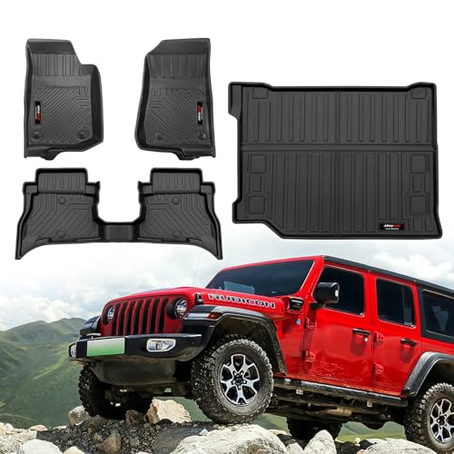 All Weather Floor Mats & Cargo Liner Compatible for 2021-2025 2026 Jeep Wrangler JL 4XE Hybrid Accessories Black (for 2021-2026 Jeep Wrangler JL 4XE) - color: for 2021-2026 Jeep Wrangler 4XE