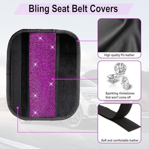 2 PCS Bling Car Seat Belt Shoulder Pads, Bling Seat Belt Covers with Bling Rhinestones, Car Accessories Seatbelt Strap Pad with Crystal Diamond for Car, Truck, SUV (Pink Diamond) - color: Pink