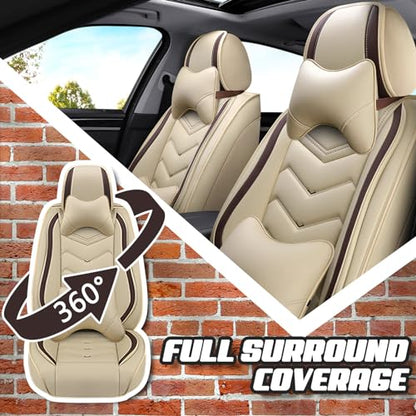 Car Seat Covers for Ford Mustang 2000-2026, Premium Nappa Leather Car Seat Cover, Stylish Sport Seat Covers， Automobile Seat Cover Sets.(Luxury 2 Seats/Beige)