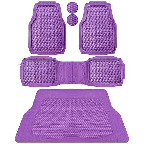 CAR PASS Heavy Duty Rubber Purple Car Floor Mats & Cargo Liners, Deep Dish All-Weather Trunk Mats Durable Anti-Slip 3D Rhombus Waterproof Trim to Fit Liner Universal Fit Auto,Sedan,SUV,Truck, Purple - color: purple with cargo liner