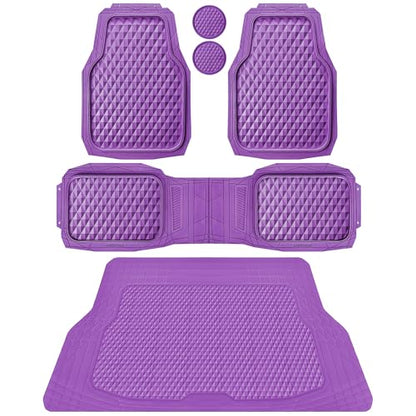 CAR PASS Heavy Duty Rubber Purple Car Floor Mats & Cargo Liners, Deep Dish All-Weather Trunk Mats Durable Anti-Slip 3D Rhombus Waterproof Trim to Fit Liner Universal Fit Auto,Sedan,SUV,Truck, Purple - color: purple with cargo liner
