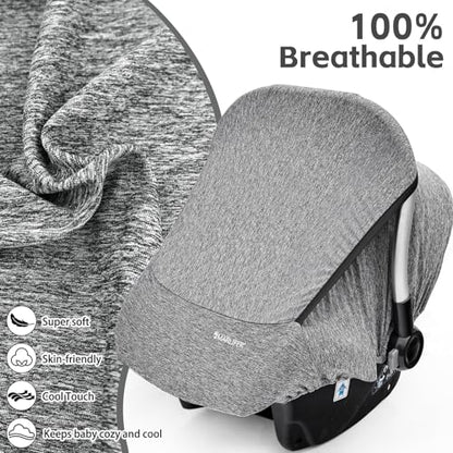 Baby Car Seat Cover, Large Mesh Window, Breathable Fabric, Infant Windproof Canopy, Universal Fit CarSeat Covers for Babies, Machine Washable, Gray