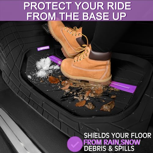 CAR PASS Tire Tread DeepDish Rubber Floor Mats for car Heavy Duty car mats All Weather, Universal XL~M Trim to Fit for Truck SUV Vehicle Automotive, Waterproof car mats 3 Piece (Purple Black) - color: Purple Black
