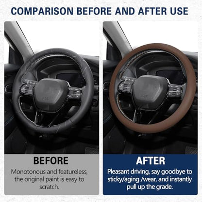 Car Steering Wheel Cover, Silicone Car Steering Wheel Protective Cover, 33-40 CM Anti-Slip Soft Comfortable Steering Wheel Cover for Women Men, Universal Accessories Fit Cars Trucks SUVs (Coffee) - color: Coffee