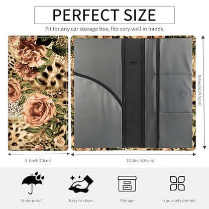 Premium Car Registration and Insurance Card Holder, Cute PU Leather Car Document Holder, Vehicle Glove Box Car Organizer with Magnetic Closure for Driver License, Cards Leopard Roses - color: Cards Leopard Roses