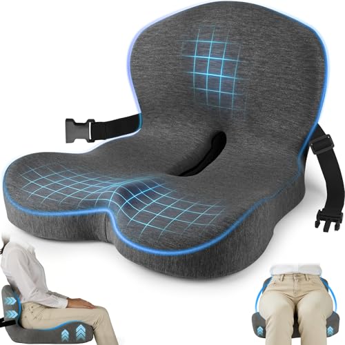 Truck Seat Cushion, Memory Foam Trucker Seat Cushion for Truck Driver Long Sitting with Adjustable Strap, Back Support and Pain Relief for Trucker Driving Office Chair and Pain, Dark Gray - color: Dark Gray