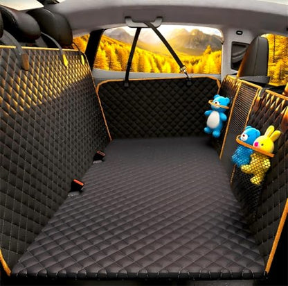 Back Seat Extender for Dogs - Large Space, Heavy-Duty Dog Car Seat Cover for Back Seat with Hard Bottom Holds 420lbs, Waterproof 600D Upgraded Material Dog Hammock for Car,Easy to Use and Clean