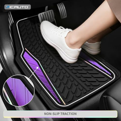 PIC AUTO Car Floor Mats, Purple Aluminum-Molded with Full-Circle Iridescent Inlay Strip Car Mats, Universal-Fit Rubber Mats for Cars, Trucks & SUVs, All-Weather, Non-Slip, Easy-to-Clean Interior Mats - color: Purple