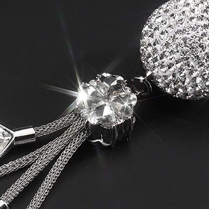 OTOSTAR Bling Crystal Ball and Drops Car Hanging Accessories, Rear View Mirror Pendant Charms Interior Sun Catcher Ornament, Bling Accessories for Women Girls (White)