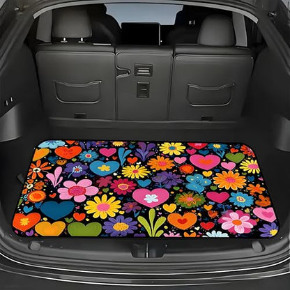 Universal Car Trunk Mat 29" x 39", Vibrant Flowers Love All Weather Durable Cargo Mat Protector for SUV, Truck, Van | Stylish Cargo Liner Cover Leopard Print Car Accessories - color: Vibrant Flowers Love