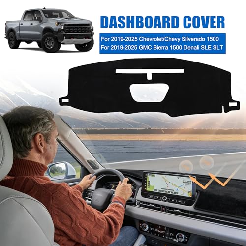 YYCKE Wzjuss Dash Cover Mat Custom Accessories Dashboard Pad Fit for 2019-2024 2025 Che-vrolet/Chevy Silverado 1500；2019-2025 GMC Sierra 1500 Denali SLE SLT Accessories Dashboard Pad Carpet Protector - size: Chevy Silverado 1500 2019-2025