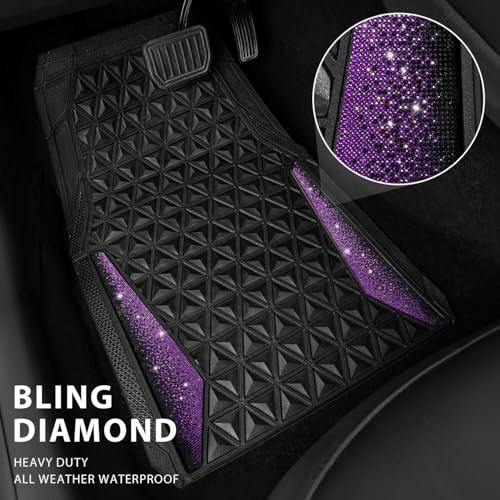 CAR PASS Bling Rubber Car Mats Diamond Floor Mats Full Set Anti-Slip 3D Rhombus Waterproof Universal Trim to Fit Liner Glitter Crystal Sparkly Shining Rhinestone Girl Women SUV Sedan Van, Black Purple - color: Purple Diamond