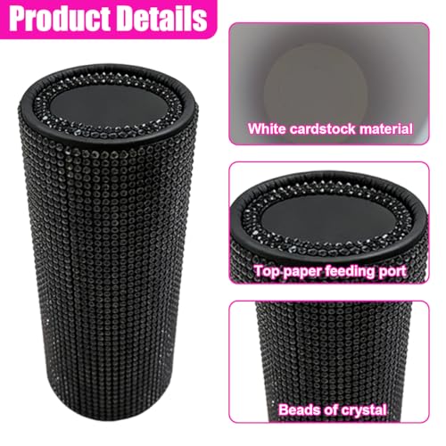 Craedli Bling Car Tissue Holder for Cup Holder, Sparkly Crystal Rhinestone Round Cylinder Car Tissue Box, Refillable Tissues Dispenser Auto Interior Paper Napkin Container with 1 Pack Tissues (Black) - color: Black