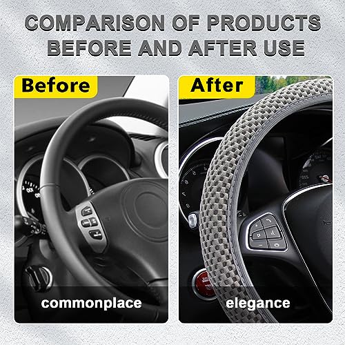 Kewucn Car Elastic Stretch Steering Wheel Cover, Soft Microfiber Breathable Ice Silk, Universal 15 Inch Anti-Slip Auto Steering Wheel Protector, Fit Car, SUV, Van, Sedan, Truck (Gray) - size: Gray