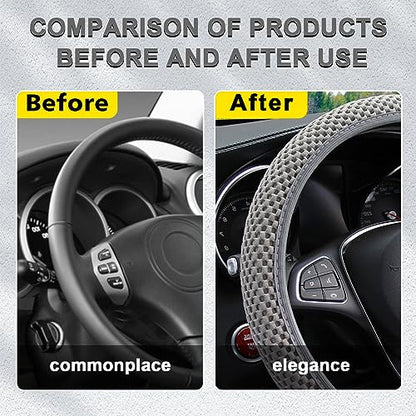 Kewucn Car Elastic Stretch Steering Wheel Cover, Soft Microfiber Breathable Ice Silk, Universal 15 Inch Anti-Slip Auto Steering Wheel Protector, Fit Car, SUV, Van, Sedan, Truck (Gray) - size: Gray