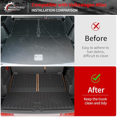 Cargo Mat Compatible with 2018-2025 2026 Volkswagen Atlas Trunk Mat Trunk Liner Cargo Liner (NOT for Cross Sport) Back Seat Cover 2024 VW Atlas Accessories (Trunk Mat with Backrest Mat) - style: For Volkswagen Atlas | 2018-2026