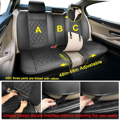 BEITK Leather Car Seat Covers Full Set,Unique Rear Design Easy to Install Car Seat Cover Protectors,Universal Full Surround Front Back Auto Seat Cover,Car Seat Cover for Sedan Cars Pick-up Trucks SUV - color: Seat Cover Full Set Black
