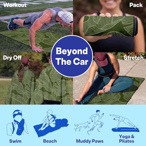 2 Pack Car Seat Towel Covers, Sweat Protector for Front Seats, Premium Thickened Microfiber with Elastic Strap, Breathable & Quick Dry, Machine Washable Cover for Gym Running Universal Fit Banana Leaf - color: Banana Leaf