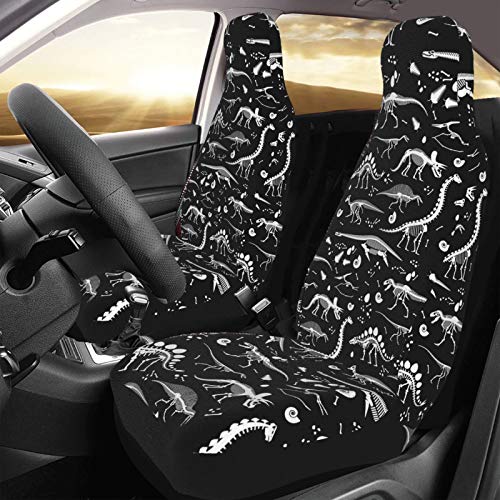 Black and White Dinosaur Skeleton Front Seat Covers 2 Pack, Vehicle Seat Protector Car Mat Covers, Fit Most Bucket Seats - color: Black And White Dinosaur Skeleton