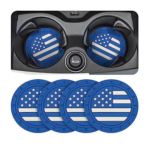 AUCELI 4 Pack Car Cup Holder Coasters, Colored American Flag US Flag Insert Car Cup Coaster, 2.75 Inch Anti Slip Shockproof Embedded Drink Mat, Vehicle Interior Decor Accessories - color: Blue/Flag, size: 4PCS